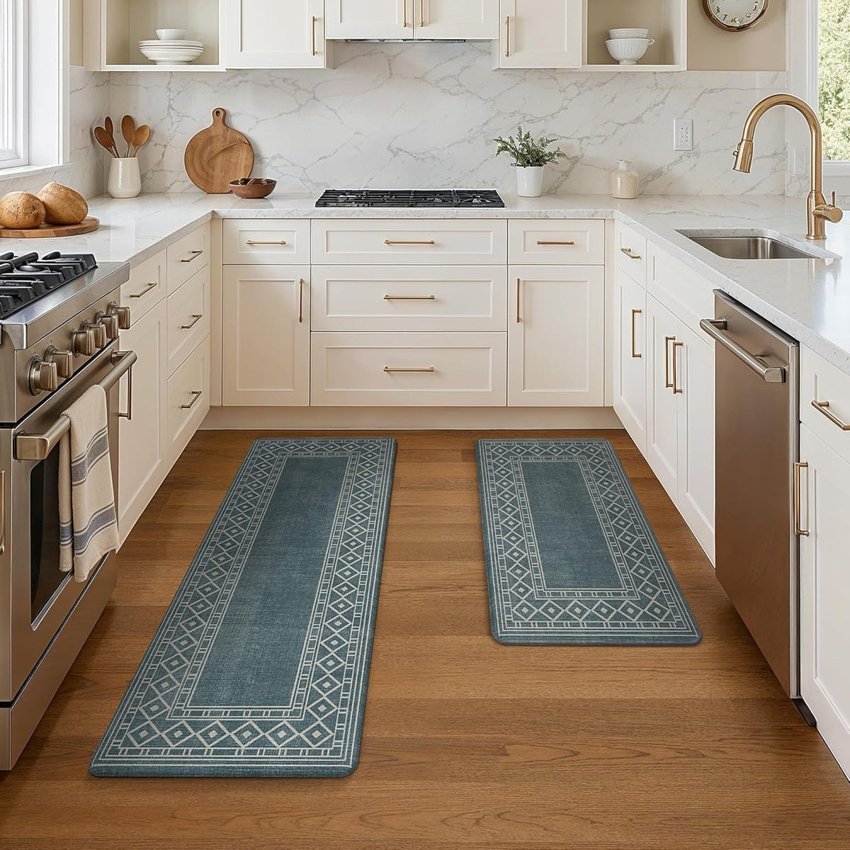 Anti-Fatigue Kitchen Mat Set - Vintage PVC Memory Foam Runner