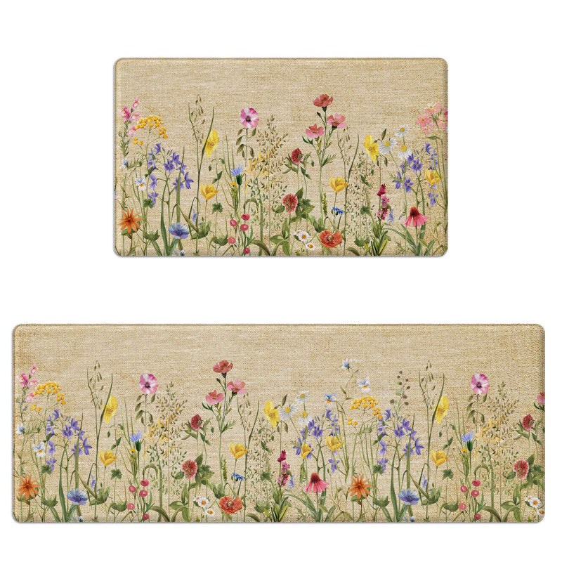 Floral Anti-fatigue Kitchen Mats Set - Farmhouse Cushioned Rugs