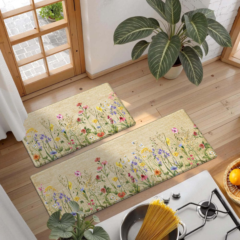 Floral Anti-fatigue Kitchen Mats Set - Farmhouse Cushioned Rugs