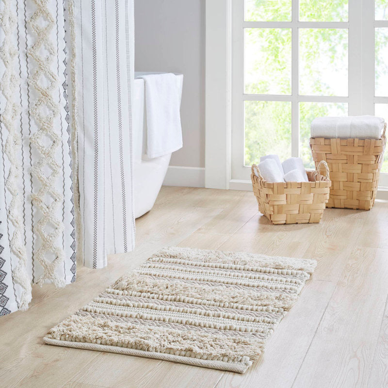 Asher - Boho Cotton Blend Hand-Woven Bath Rug with Non-Slip Backing