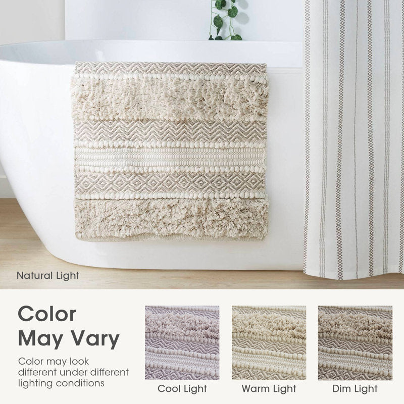 Asher - Boho Cotton Blend Hand-Woven Bath Rug with Non-Slip Backing