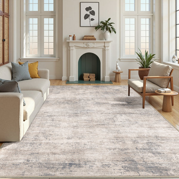 Modern Abstract Area Rug Faux Wool Machine Washable