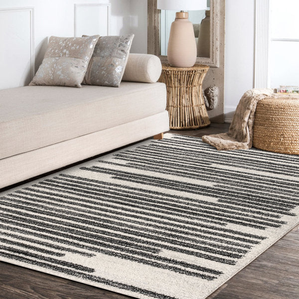 Berber Stripe Rug Modern Moroccan Cream/Black Area Rug