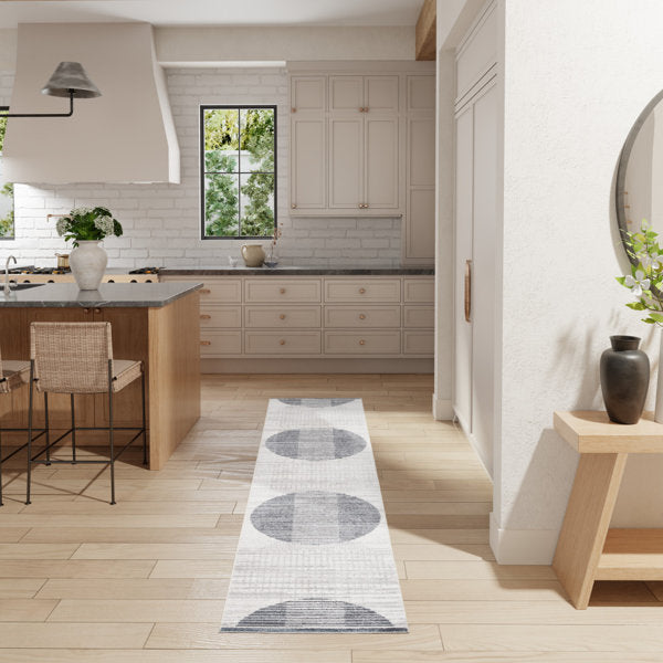 Aulika Washable Striped Area Rug - Ivory/Navy Polyester Decor