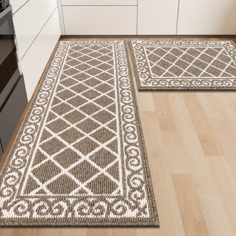 Non-Skid Washable Kitchen Mat Set - 2 Piece Geometric Runner Rugs