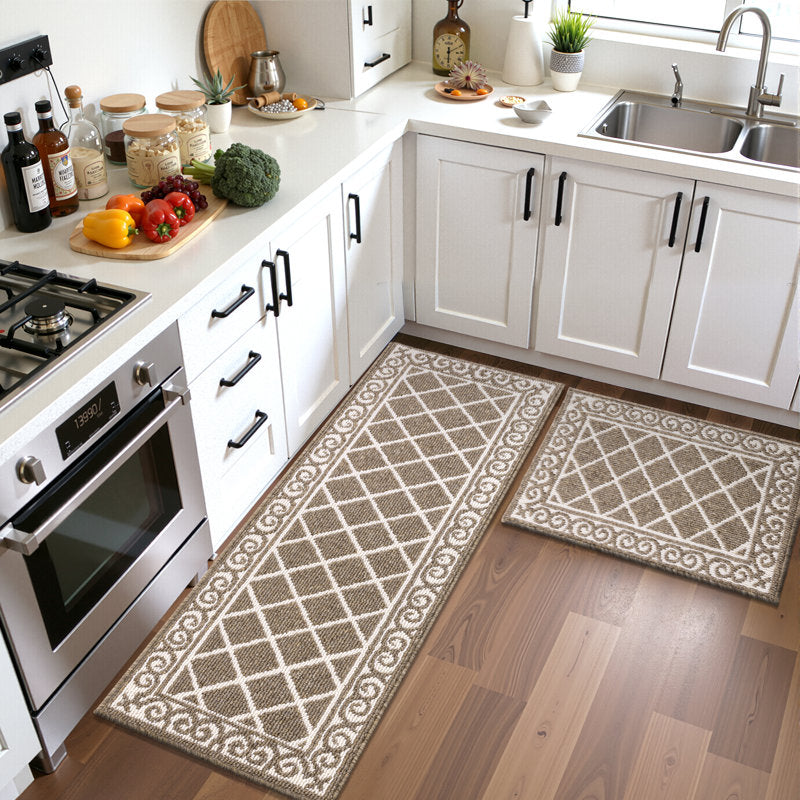 Non-Skid Washable Kitchen Mat Set - 2 Piece Geometric Runner Rugs