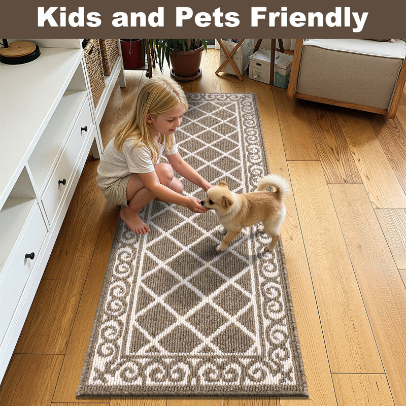 Non-Skid Washable Kitchen Mat Set - 2 Piece Geometric Runner Rugs