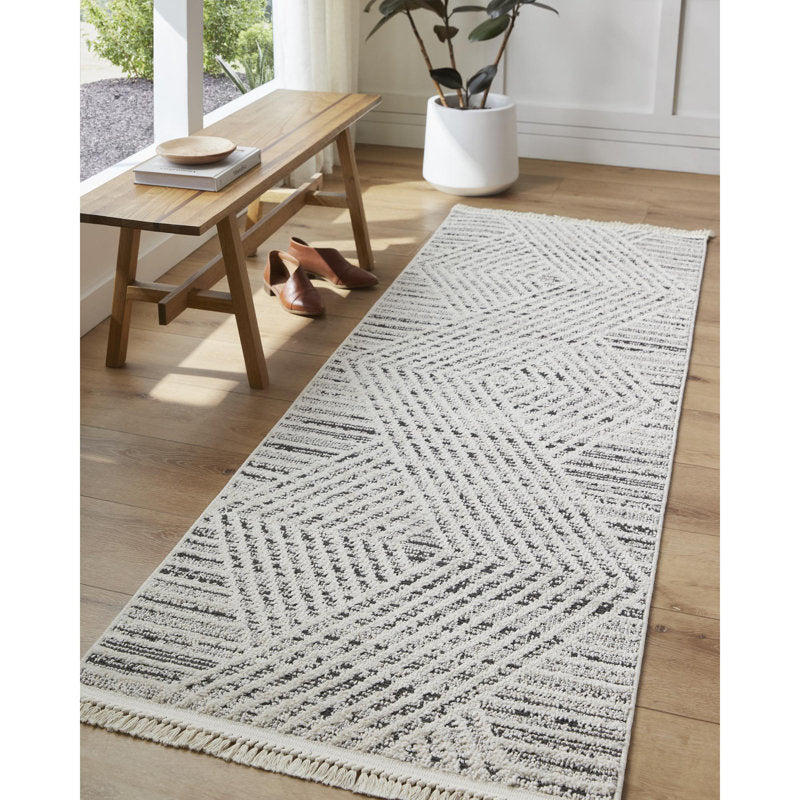 Casein Oliver Diamond Taupe Runner Rug - Modern Geometric Decor
