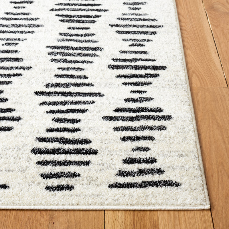 Geometric Area Rug Ivory & Black Modern Runner for Indoor Use