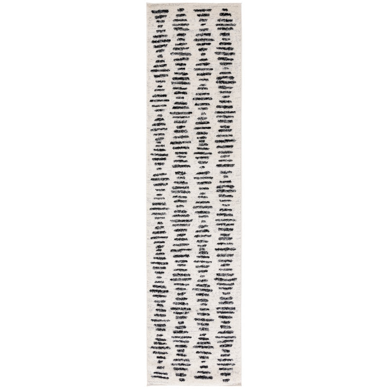 Geometric Area Rug Ivory & Black Modern Runner for Indoor Use
