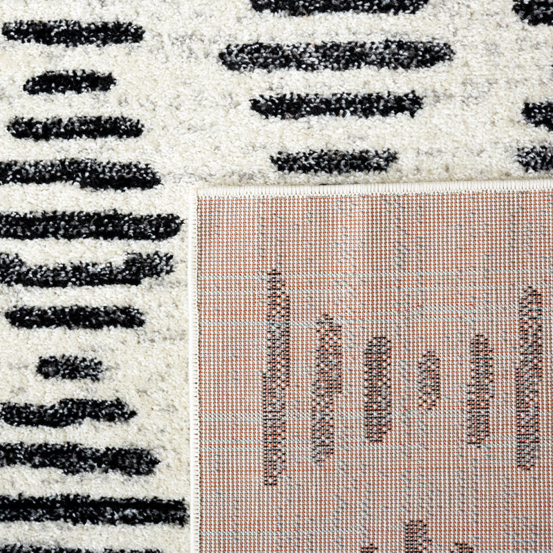 Geometric Area Rug Ivory & Black Modern Runner for Indoor Use