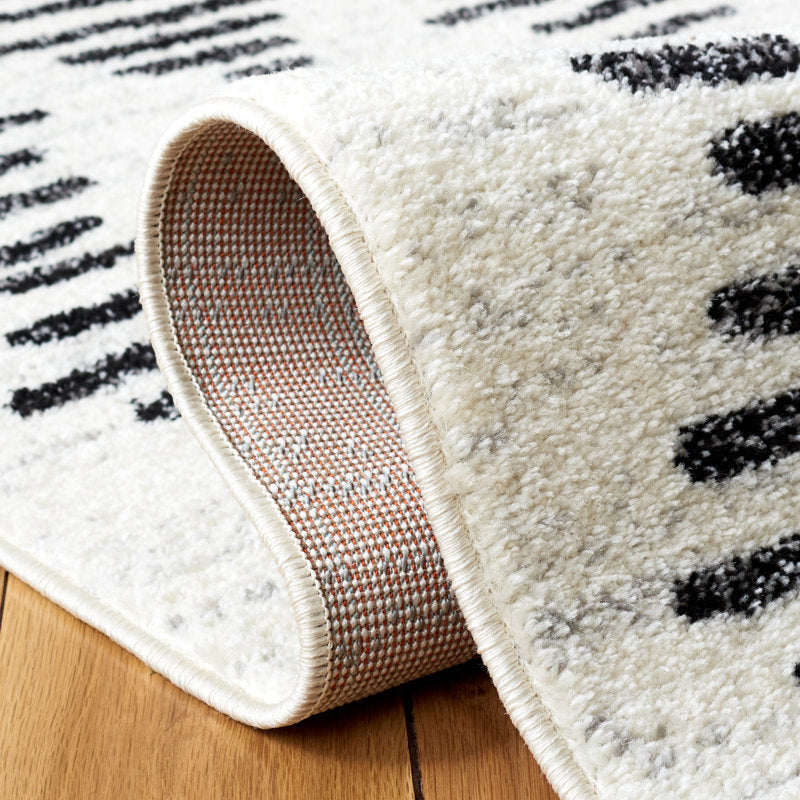 Geometric Area Rug Ivory & Black Modern Runner for Indoor Use