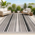 Clarina Modern Double Stripe Rug - Black/Beige Indoor/Outdoor Area Rug