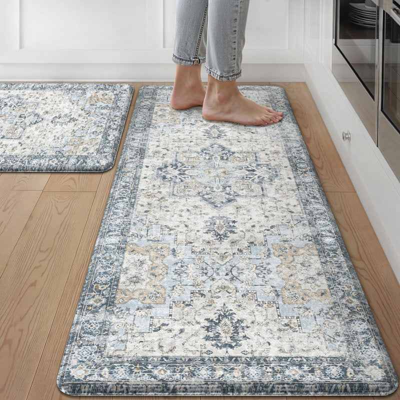 Anti-Fatigue Kitchen Mat Set - Vintage PVC Cushioned Floor Mats