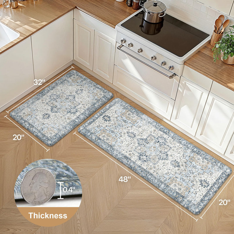 Anti-Fatigue Kitchen Mat Set - Vintage PVC Cushioned Floor Mats