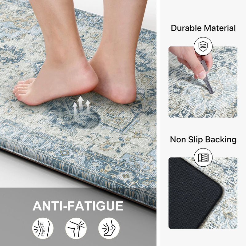 Anti-Fatigue Kitchen Mat Set - Vintage PVC Cushioned Floor Mats