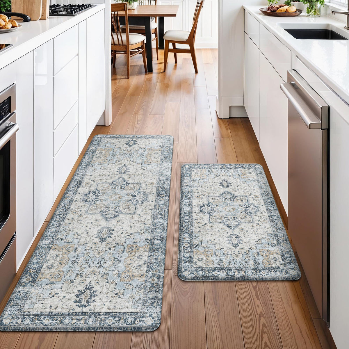 Anti-Fatigue Kitchen Mat Set - Vintage PVC Cushioned Floor Mats