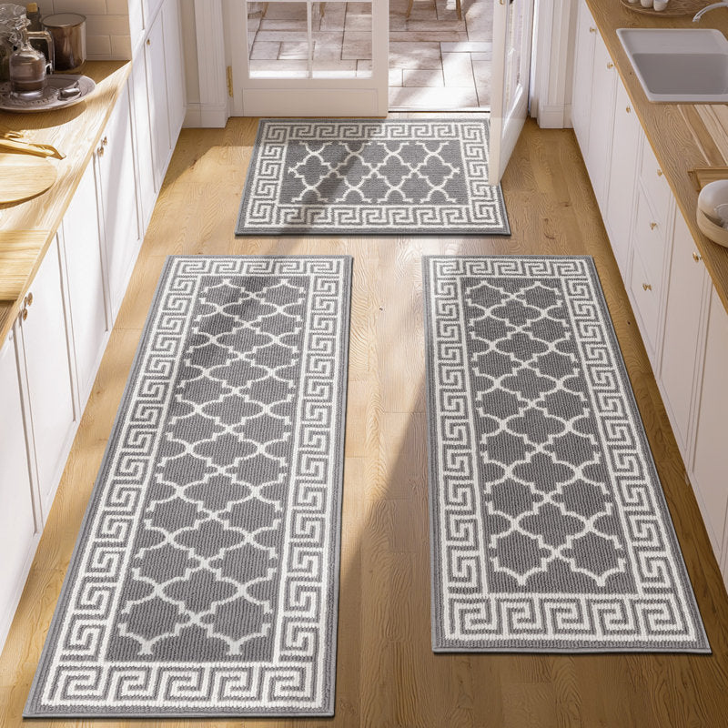 3-Piece Non-Slip Kitchen Mat Runner Set - Washable Polypropylene Rugs