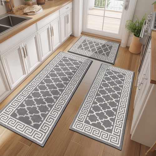 3-Piece Non-Slip Kitchen Mat Runner Set - Washable Polypropylene Rugs