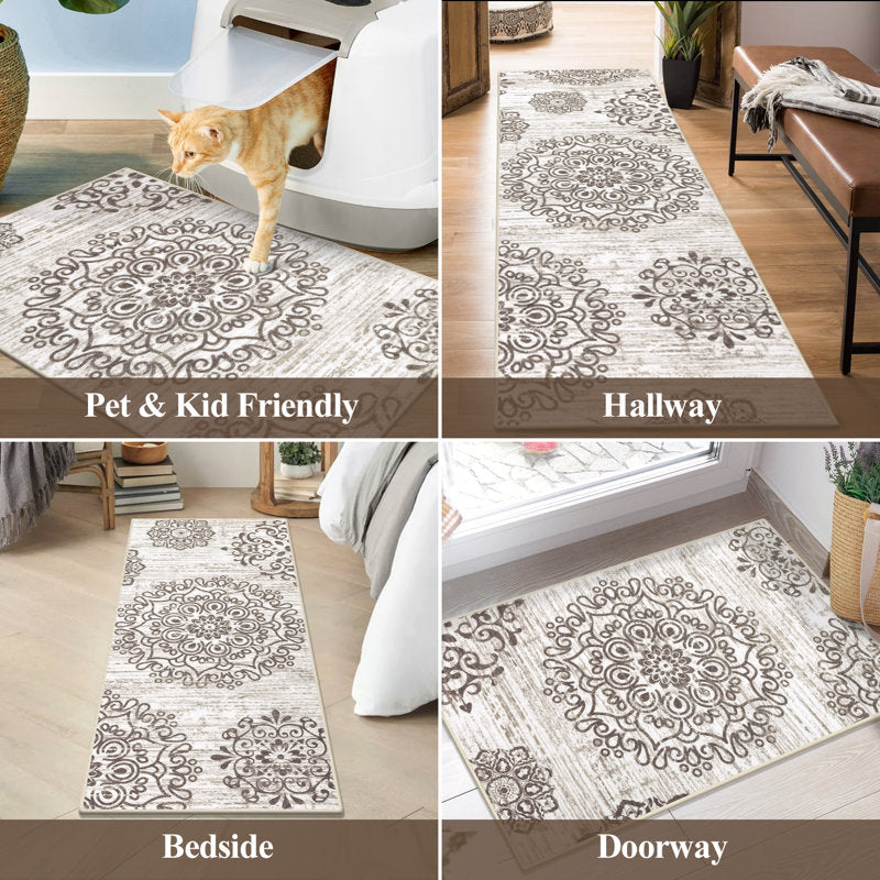 3-Piece Farmhouse Kitchen Rug Set - Vintage Floral Washable Mats