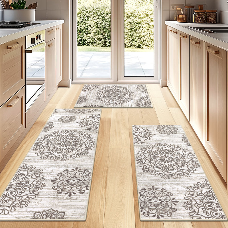3-Piece Farmhouse Kitchen Rug Set - Vintage Floral Washable Mats