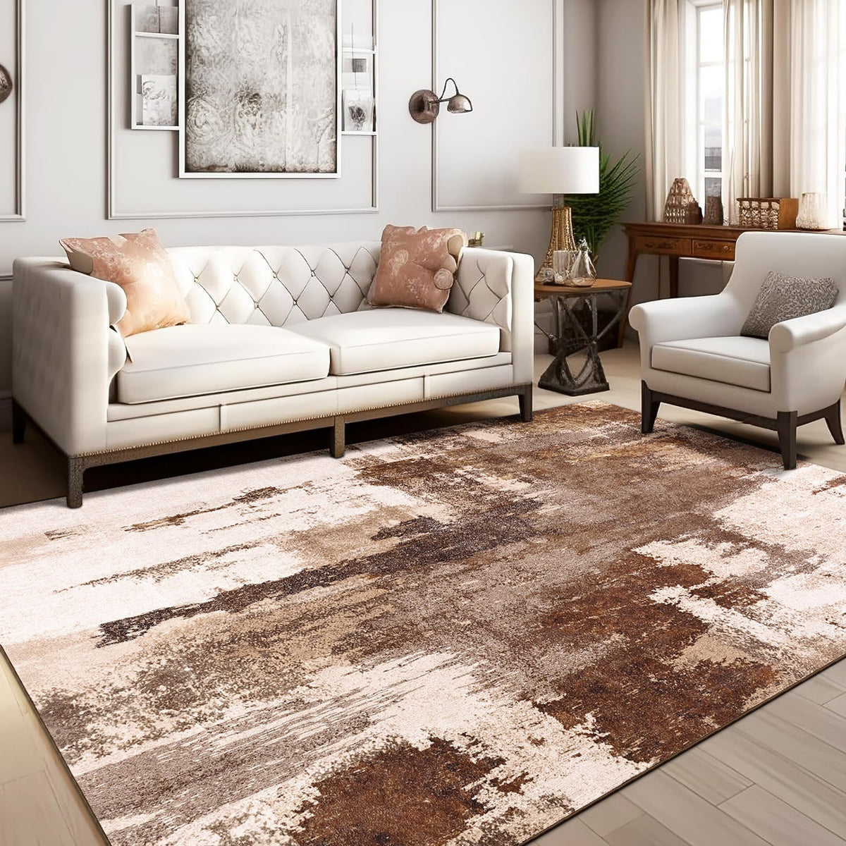 Fillender - Washable Abstract Area Rug Non-Slip Modern Living Room
