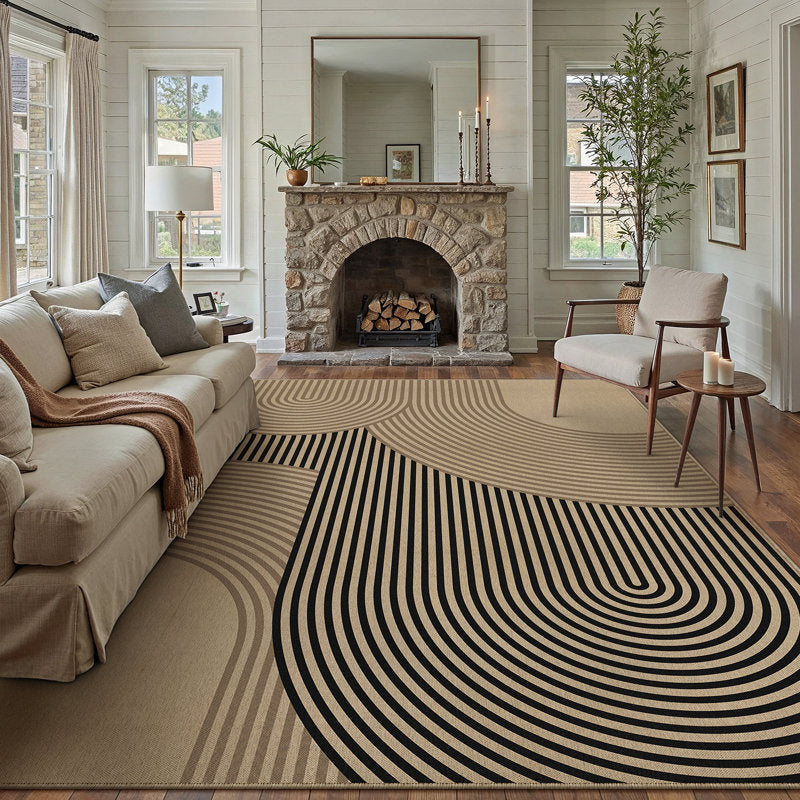Elara Geometric Striped Linen Area Rug - Modern Living Room Decor