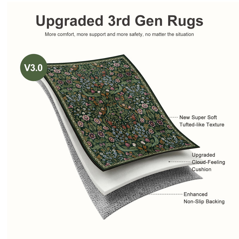 Kaldi - Floral Washable Area Rug Non-Slip Living Room & Bedroom