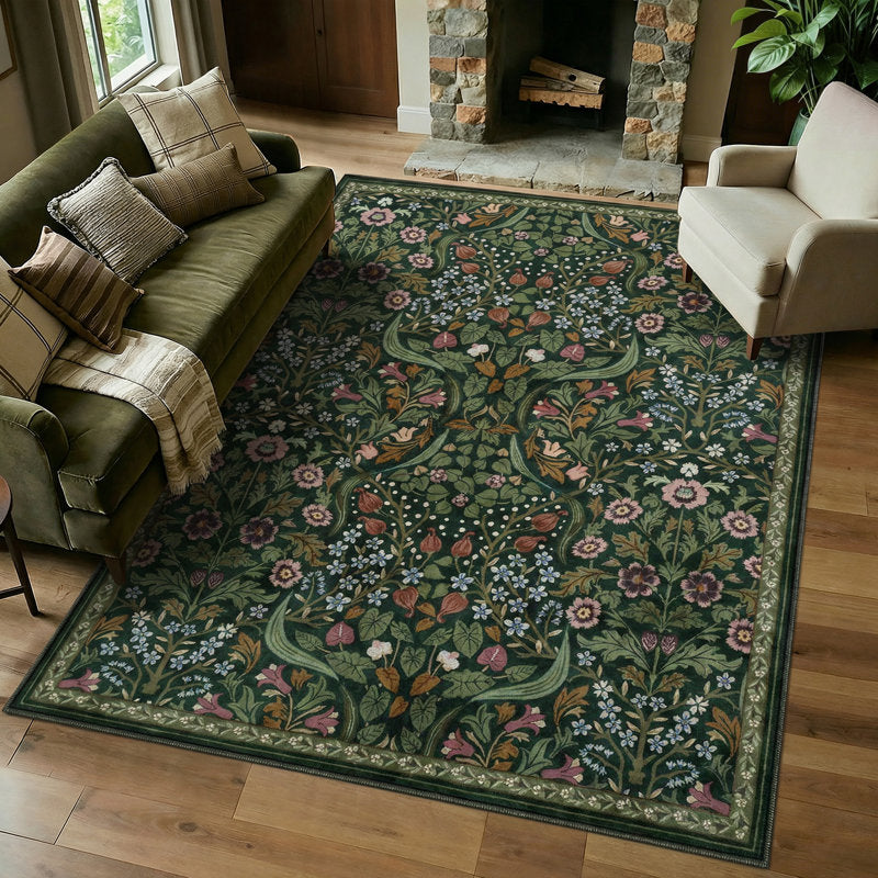 Kaldi - Floral Washable Area Rug Non-Slip Living Room & Bedroom