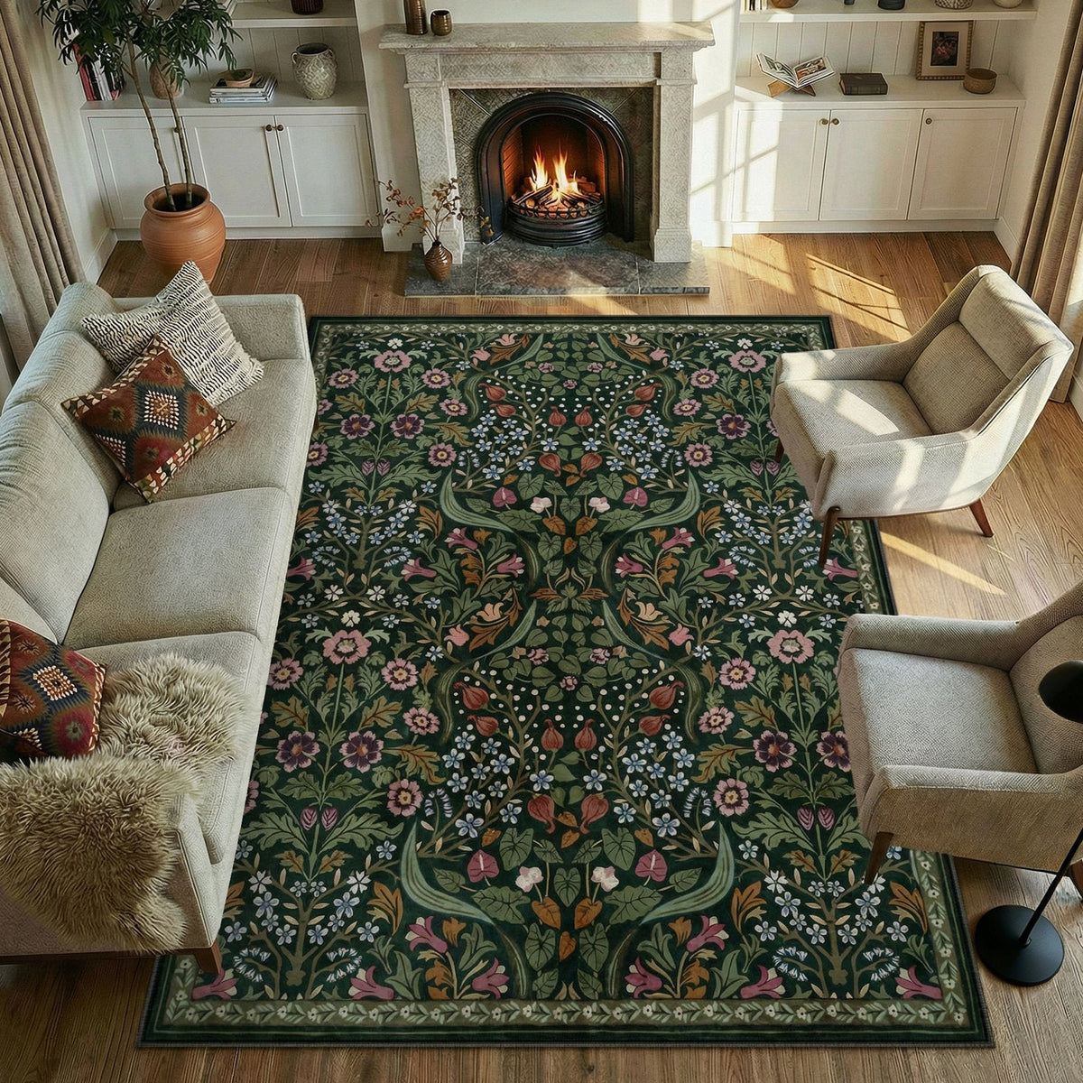Kaldi - Floral Washable Area Rug Non-Slip Living Room & Bedroom