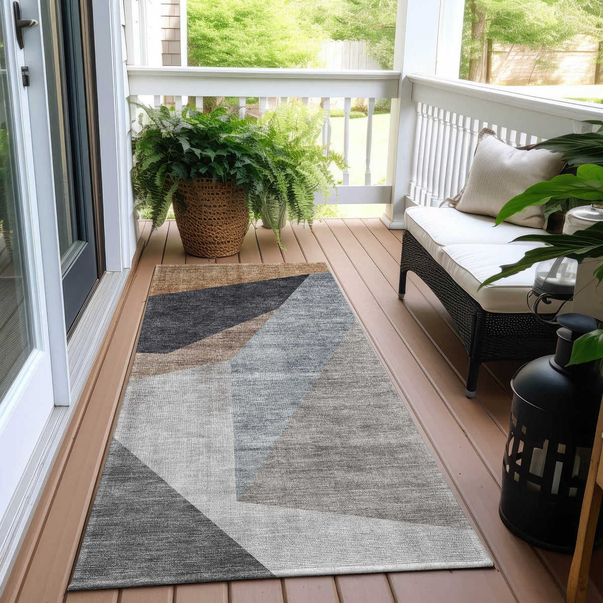 Karsyn Washable Abstract Indoor/Outdoor Runner Rug - Art Deco Style
