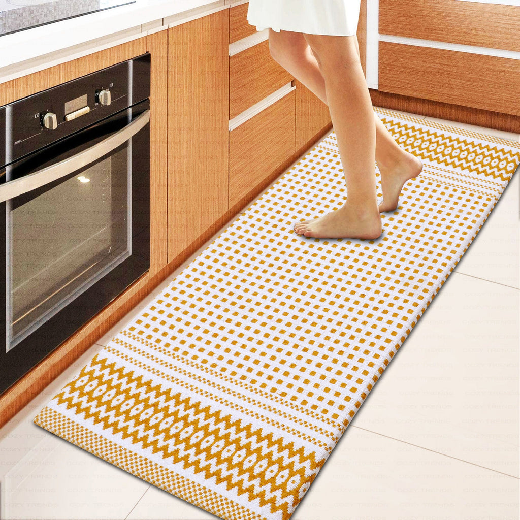Anti-Fatigue Woven Cotton Kitchen Mat - Non-Skid Standing Pad