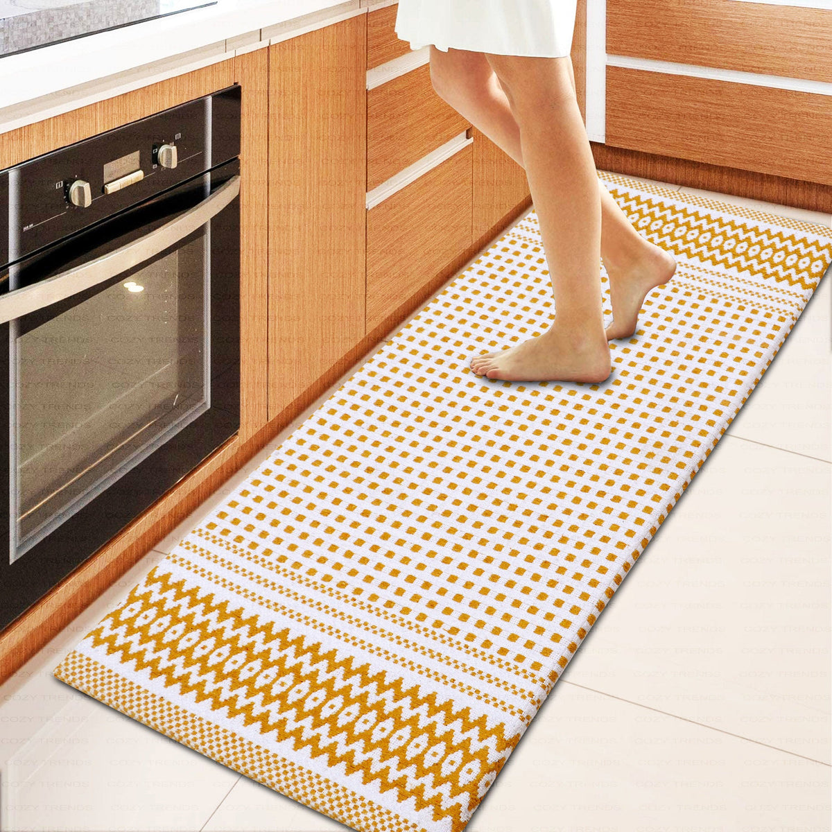 Anti-Fatigue Woven Cotton Kitchen Mat - Non-Skid Standing Pad