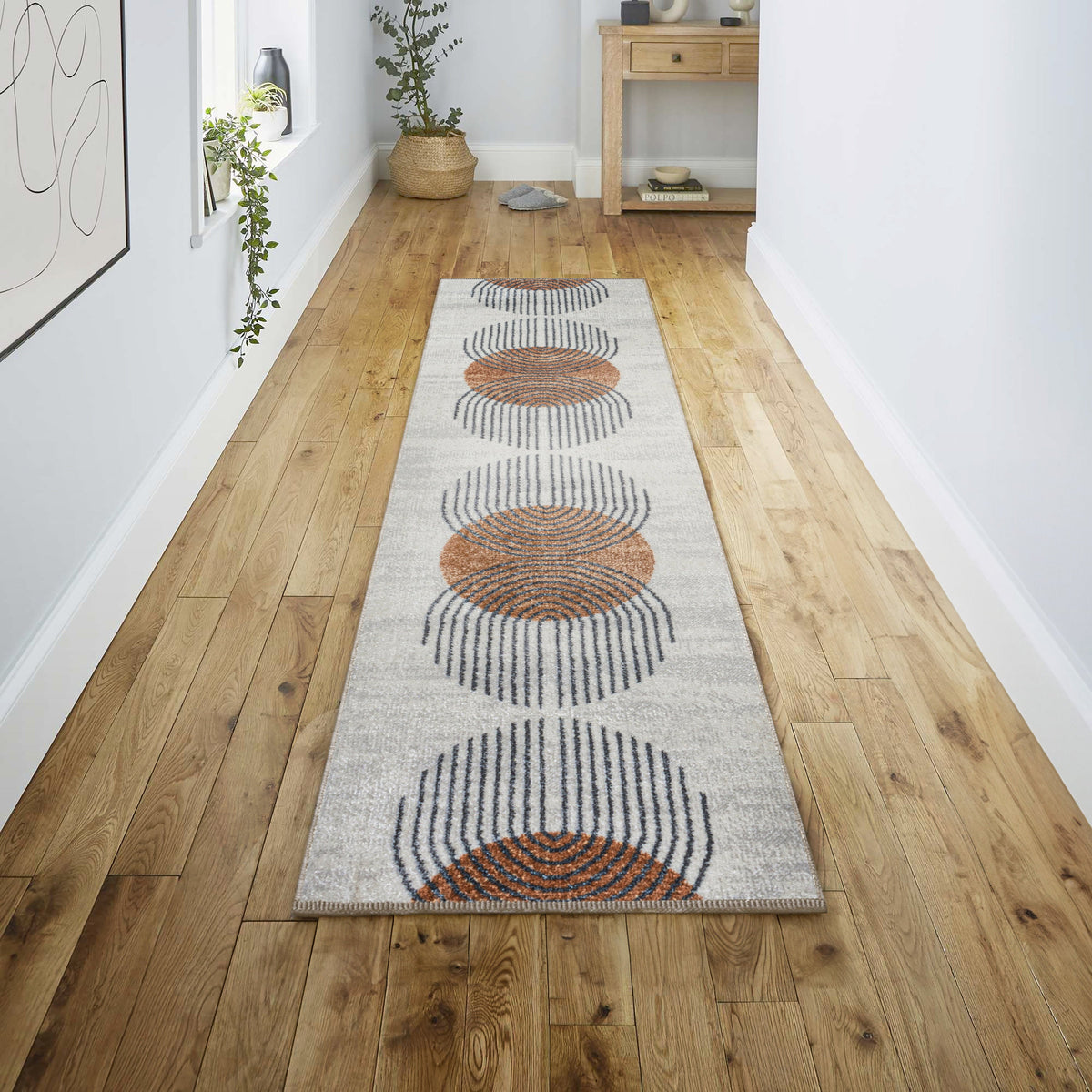 Modern Geometric Washable Runner Rug - Cream & Terra Polyester