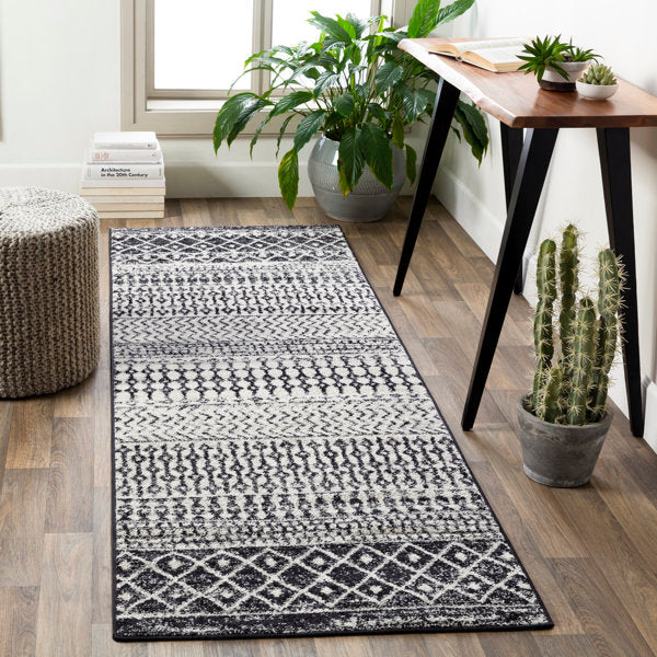 Ivory & Dark Charcoal Bohemian Area Rug - Machine Woven Rustic Decor