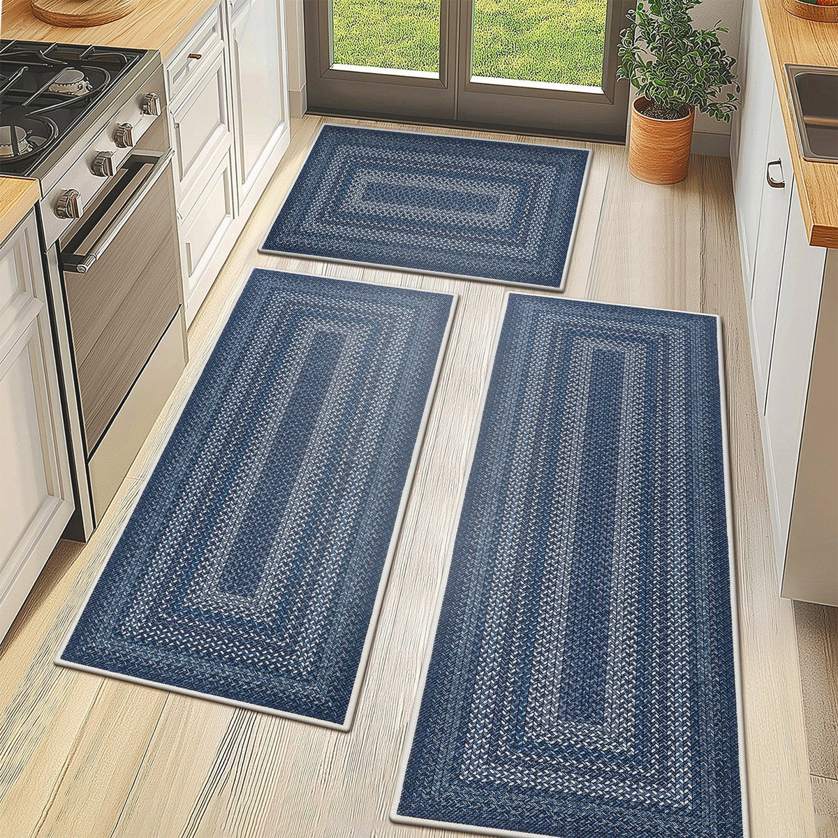 3pc Washable Kitchen Rug Set Boho Non-Slip Floor Mats