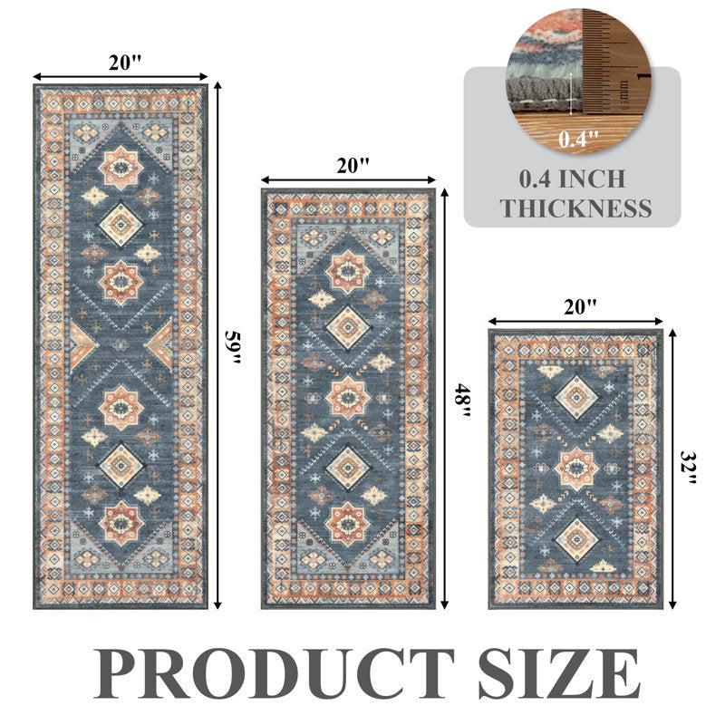 Artisan Boho - 3-Piece Kitchen Mat Set Non-Slip Washable Runners