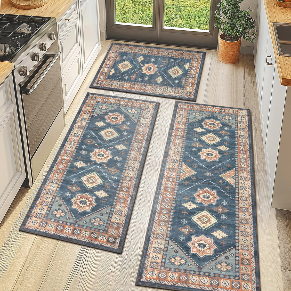 Artisan Boho - 3-Piece Kitchen Mat Set Non-Slip Washable Runners