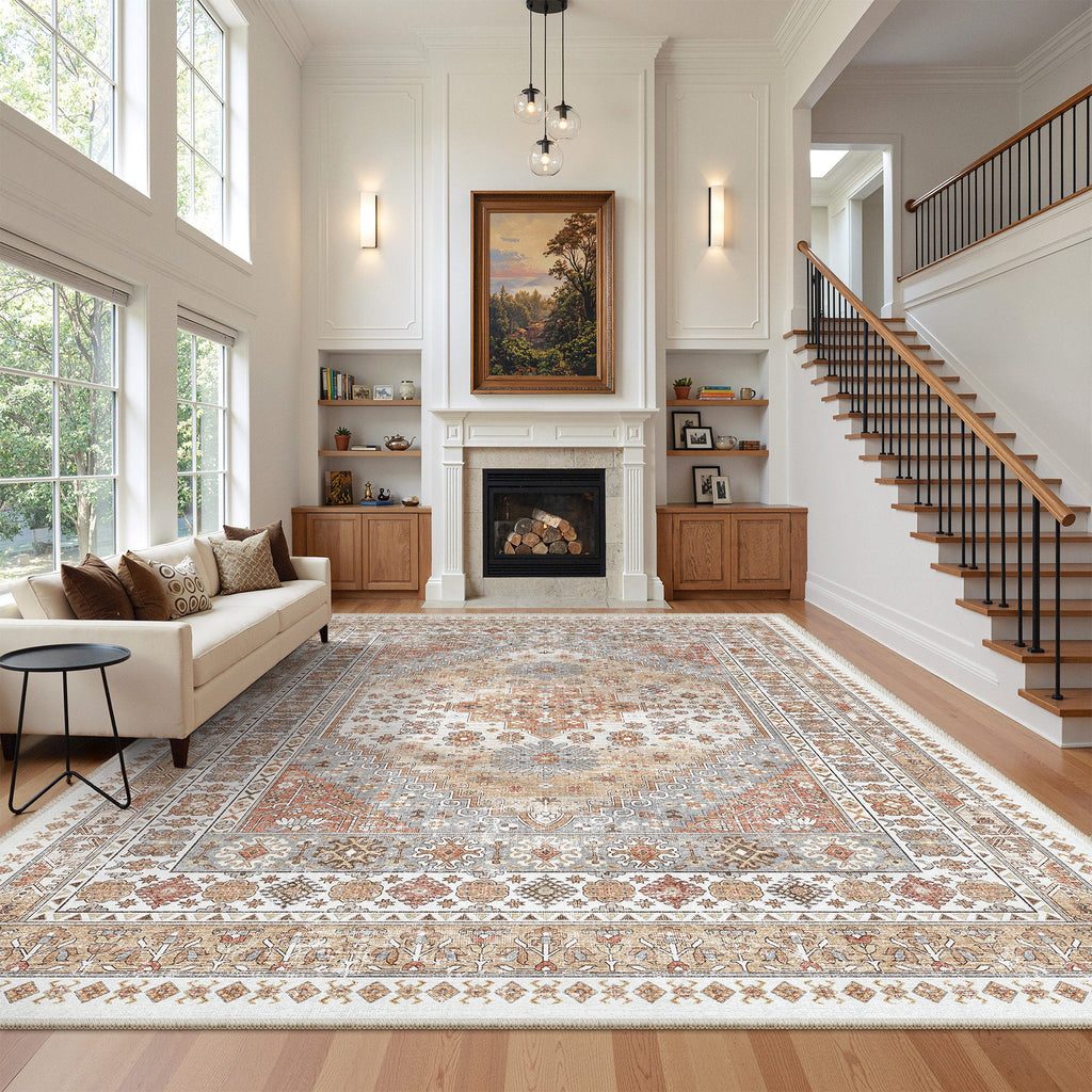 Malaika - Machine-Washable Medallion Area Rug Vintage Non-Slip