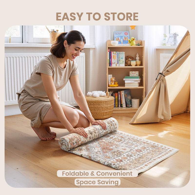 Malaika - Machine-Washable Medallion Area Rug Vintage Non-Slip