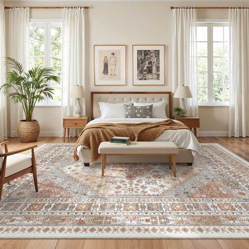Malaika - Machine-Washable Medallion Area Rug Vintage Non-Slip