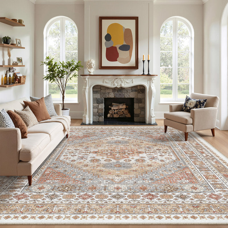 Malaika - Machine-Washable Medallion Area Rug Vintage Non-Slip