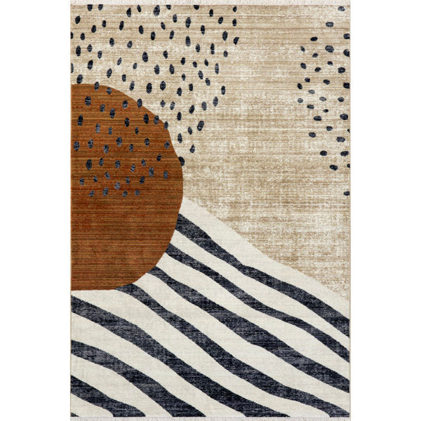 Manaslu Sunrise - Abstract Fringed Area Rug for Living Room Decor