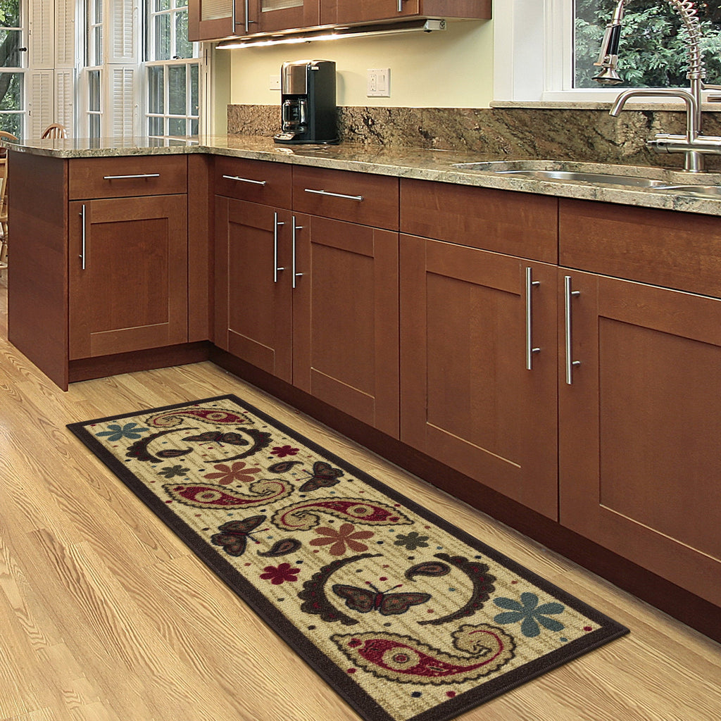 Paisley Kitchen Runner Rug - Non-Slip Rubberback Polyamide Mat