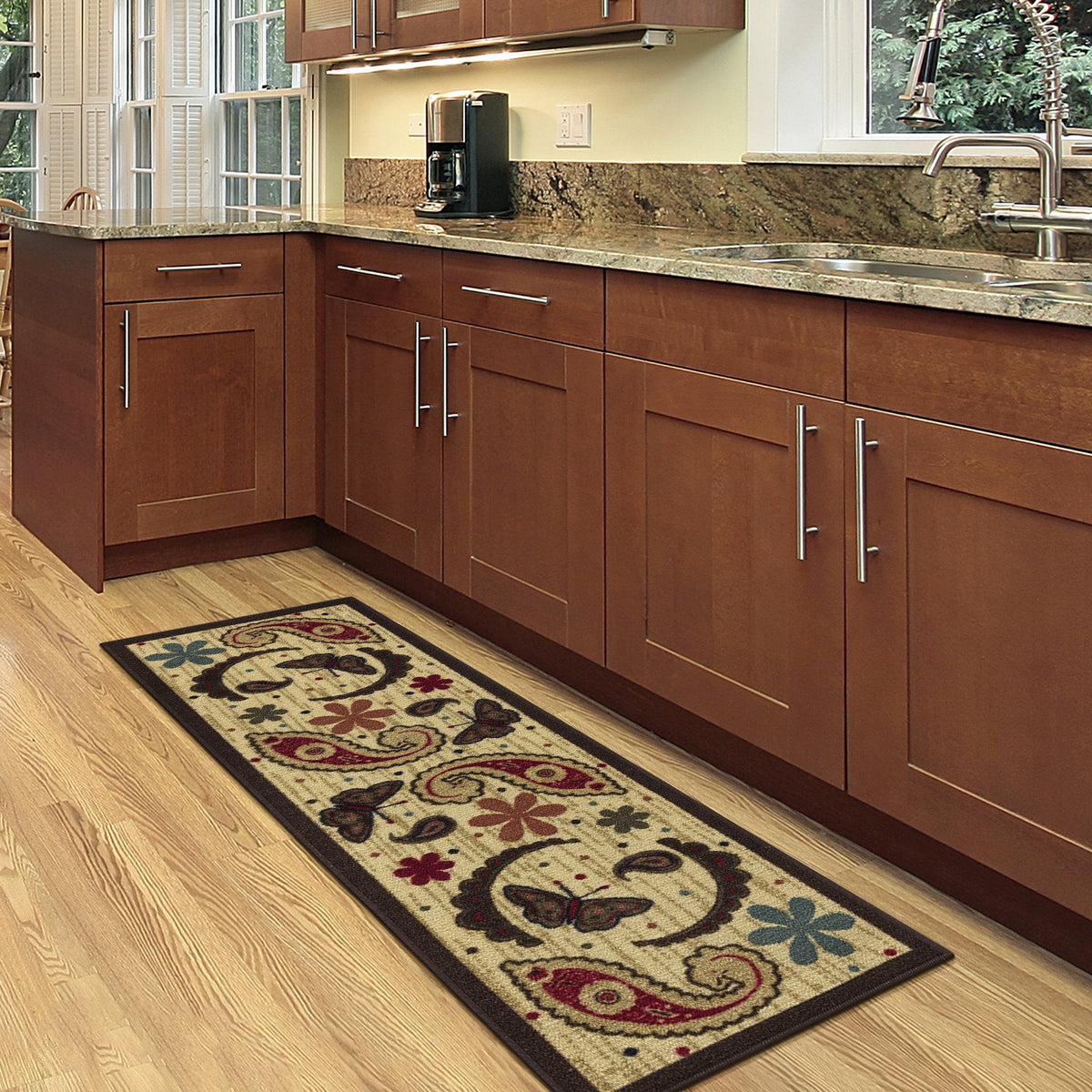 Paisley Kitchen Runner Rug - Non-Slip Rubberback Polyamide Mat