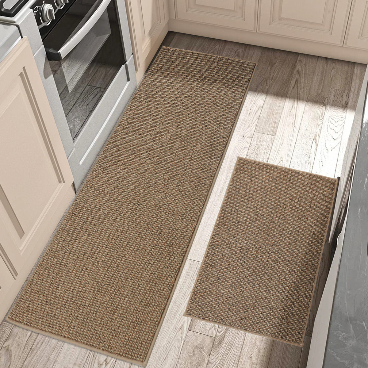 2-Piece Non-Slip Kitchen Rug Set Absorbent Microfiber Floor Mats
