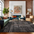 Rambo - Geometric Black & Ivory Polypropylene Indoor Area Rug