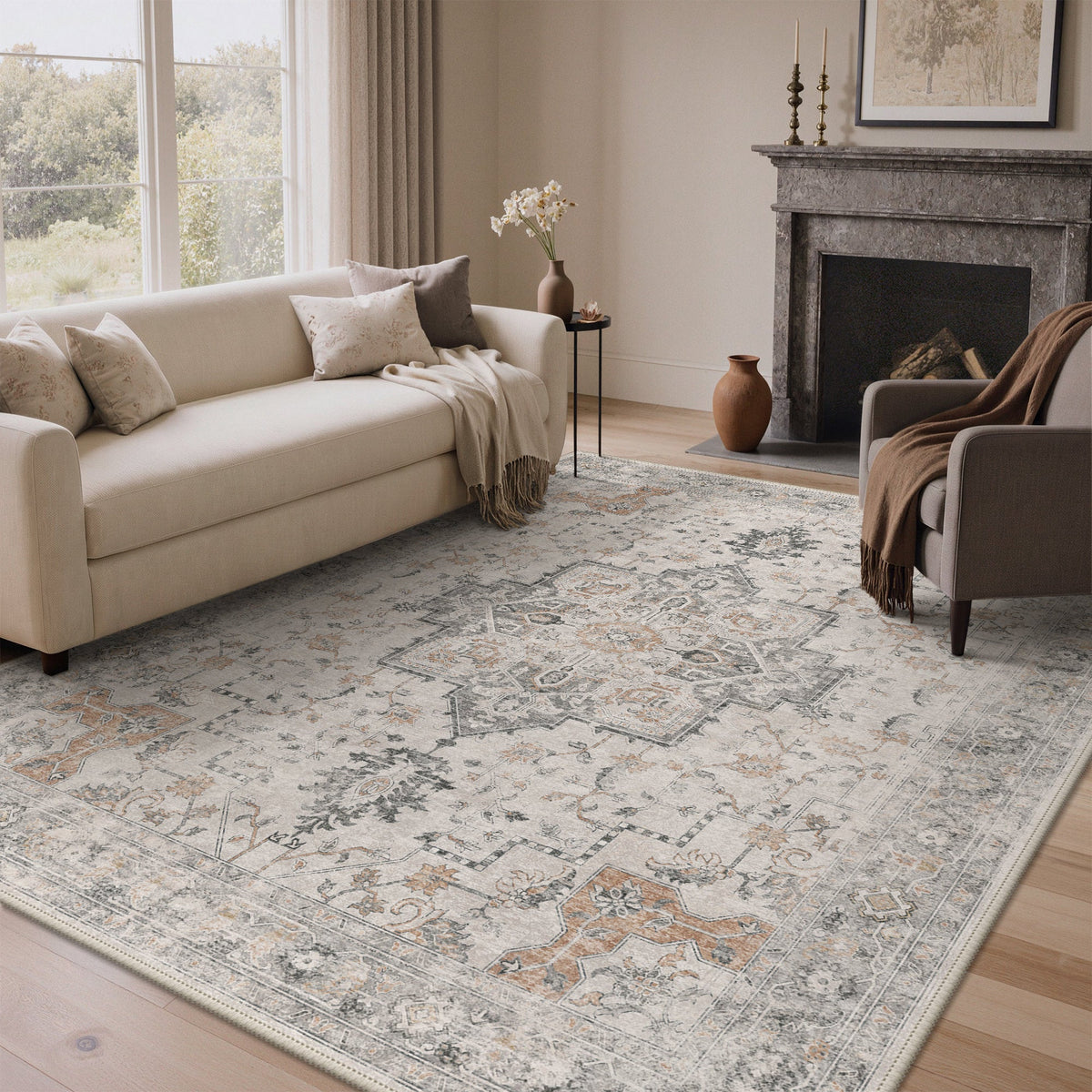 Roehit - Oriental Machine Washable Area Rug Distressed Traditional